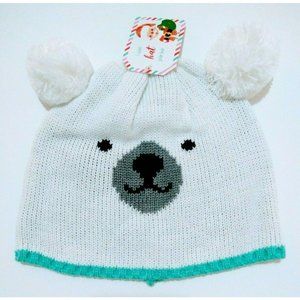 4/$15 - Polar Bear Beanie Pom Poms White/Grey/Blue Kids Knit Fall Winter Hat New